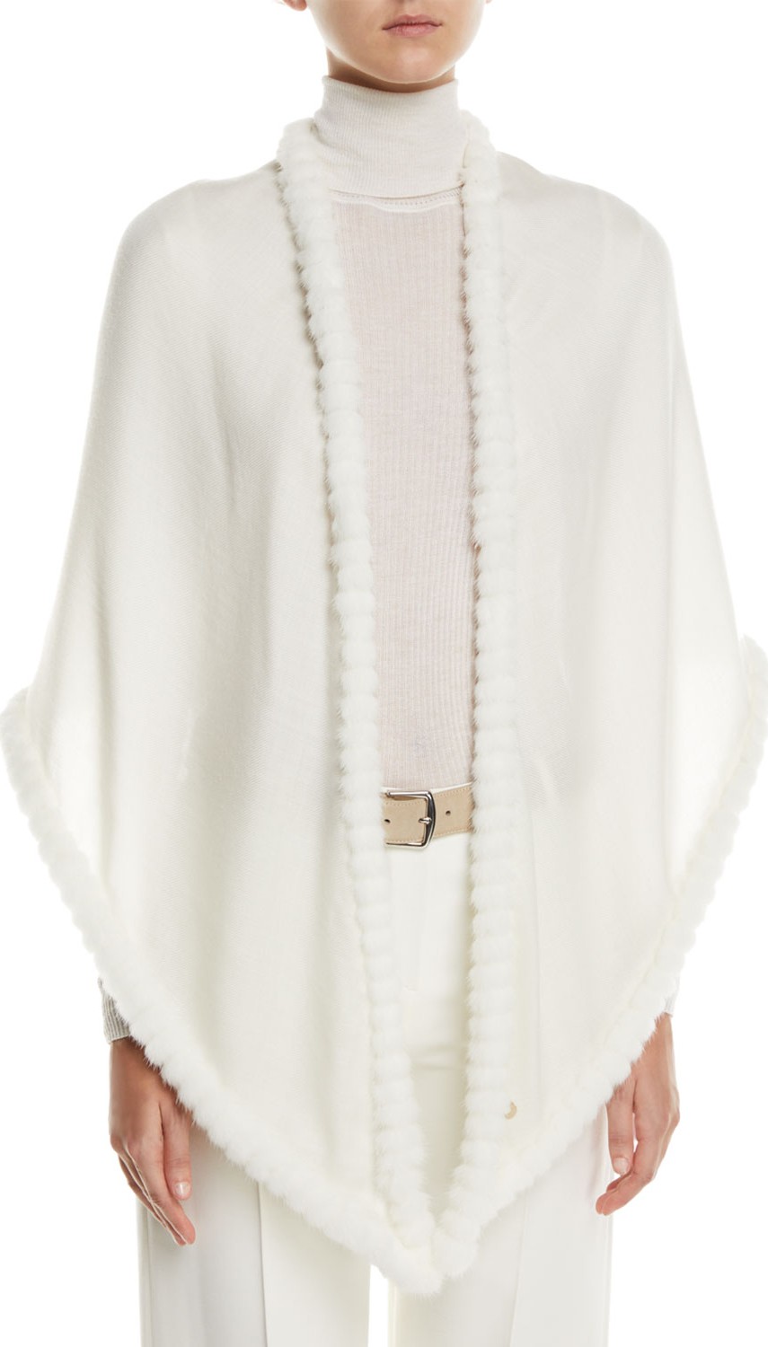 Loro Piana Oval Cashmere-Blend Shawl w/ Fur Trim