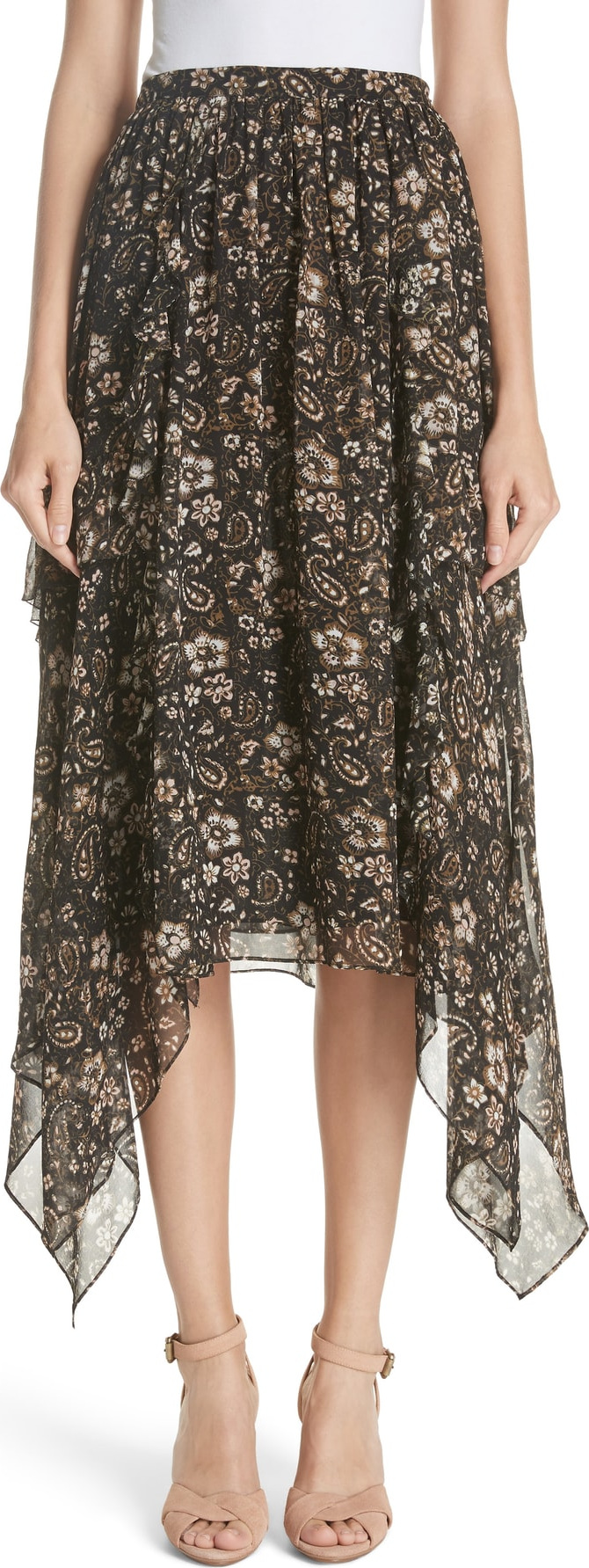 Ulla Johnson Torri Handkerchief Hem Paisley Silk Skirt