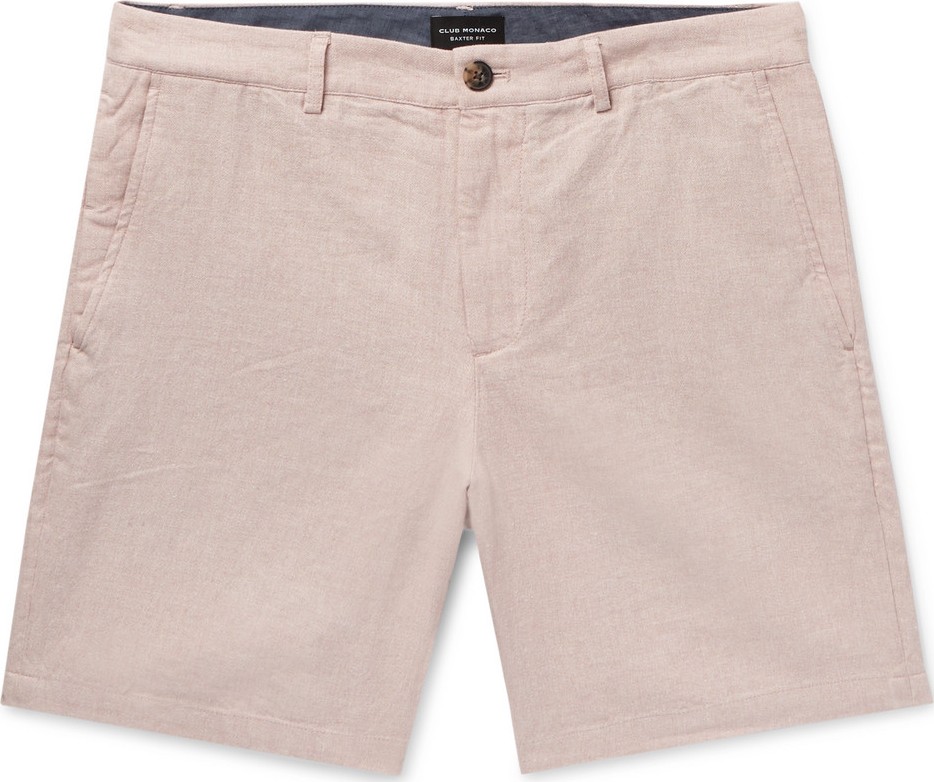 Club Monaco Baxter Slim-Fit Mélange Linen and Cotton-Blend Chambray Shorts