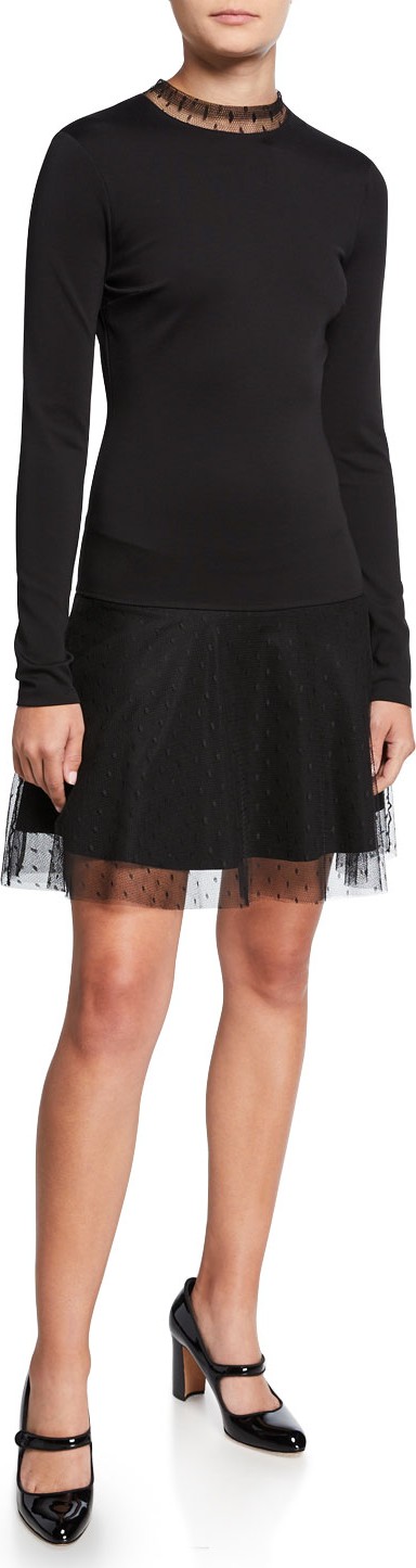 RED Valentino Long-Sleeve Ponte Jersey Cocktail Dress with d'Esprit Trim