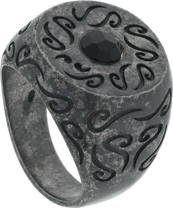 Marco Dal Maso Men's Round Oxidized Silver Ring with Onyx, Size 10
