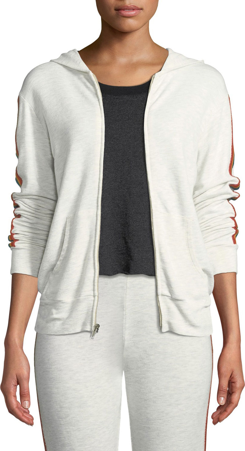 MONROW Vintage Rainbow-Stripe Zip-Front Hoodie