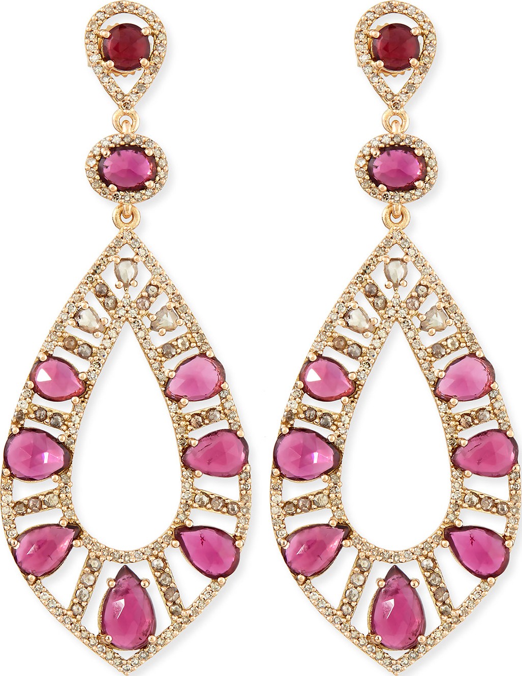 Bavna 18k Rose Gold Pink Tourmaline & Diamond Teardrop Earrings