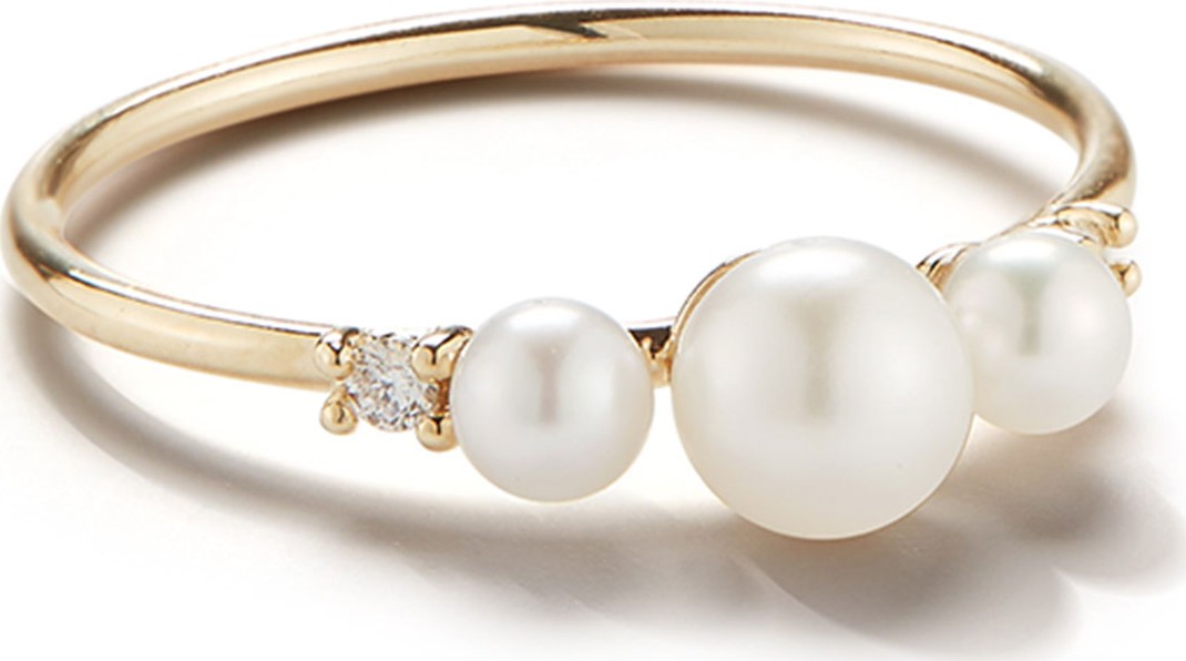 Mizuki 14k Gold 3-Pearl & Diamond Ring, Size 7