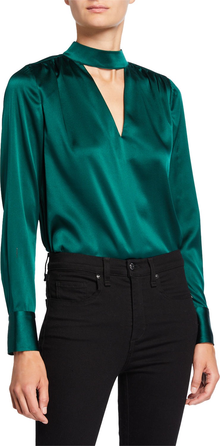 Veronica Beard Wade Tie-Neck Silk Top