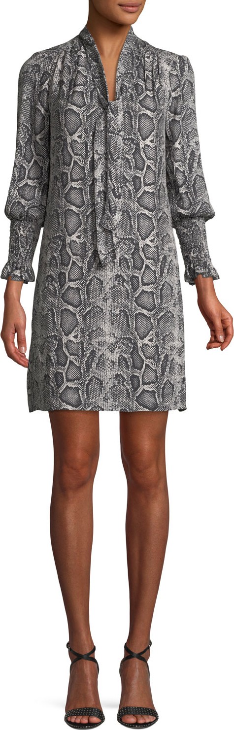 Rebecca Taylor Snake-Print Tie-Neck Shift Dress