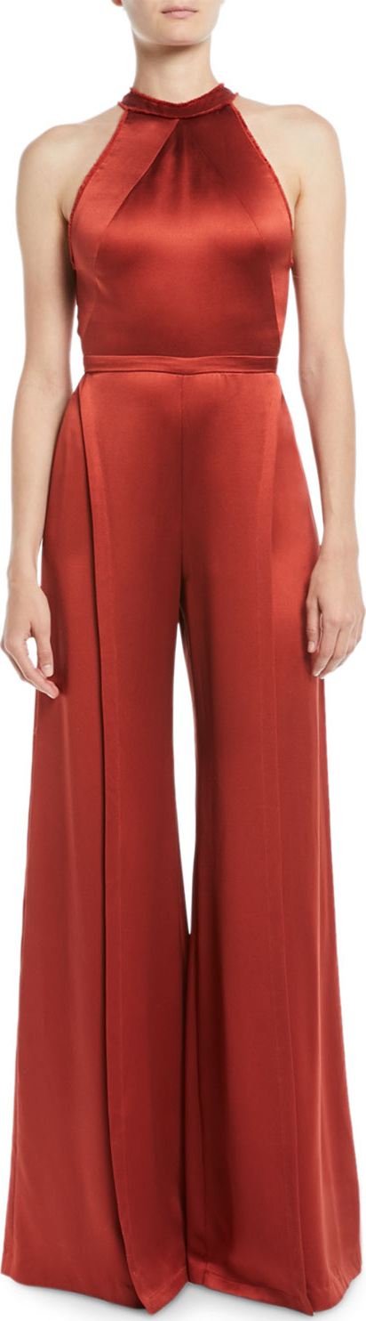 Alexis Sanaya Twill Halter Wide-Leg Jumpsuit