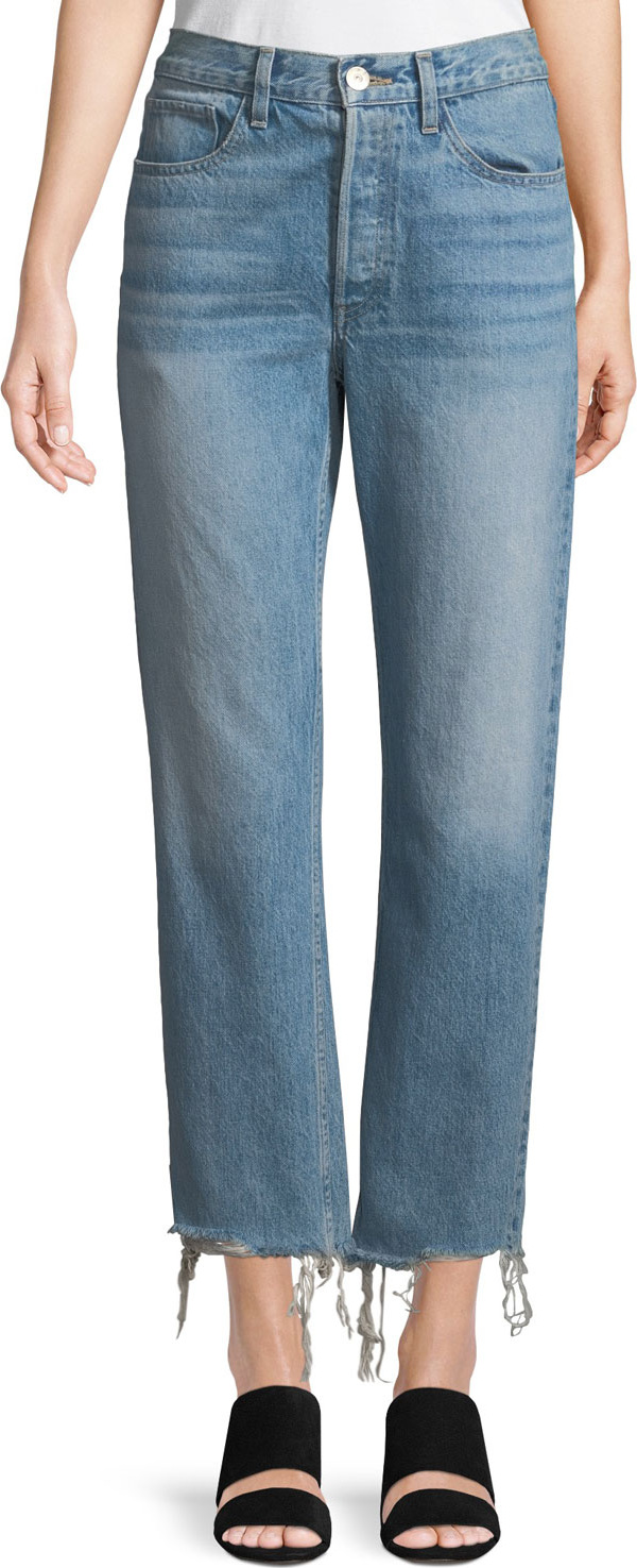 3X1 W3 Higher-Ground Straight-Leg Cropped Jeans w/ Distressed Sides