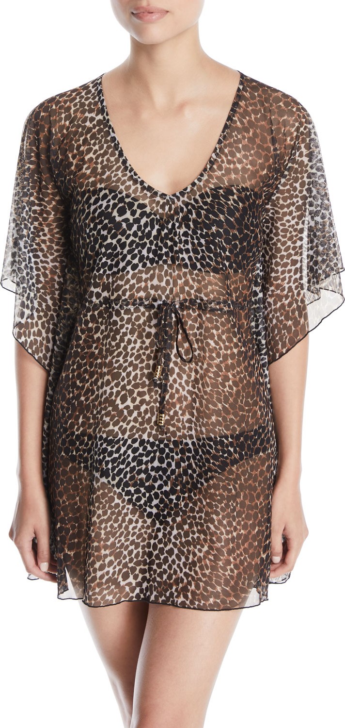 Letarte Leopard-Print Mesh Coverup Tunic