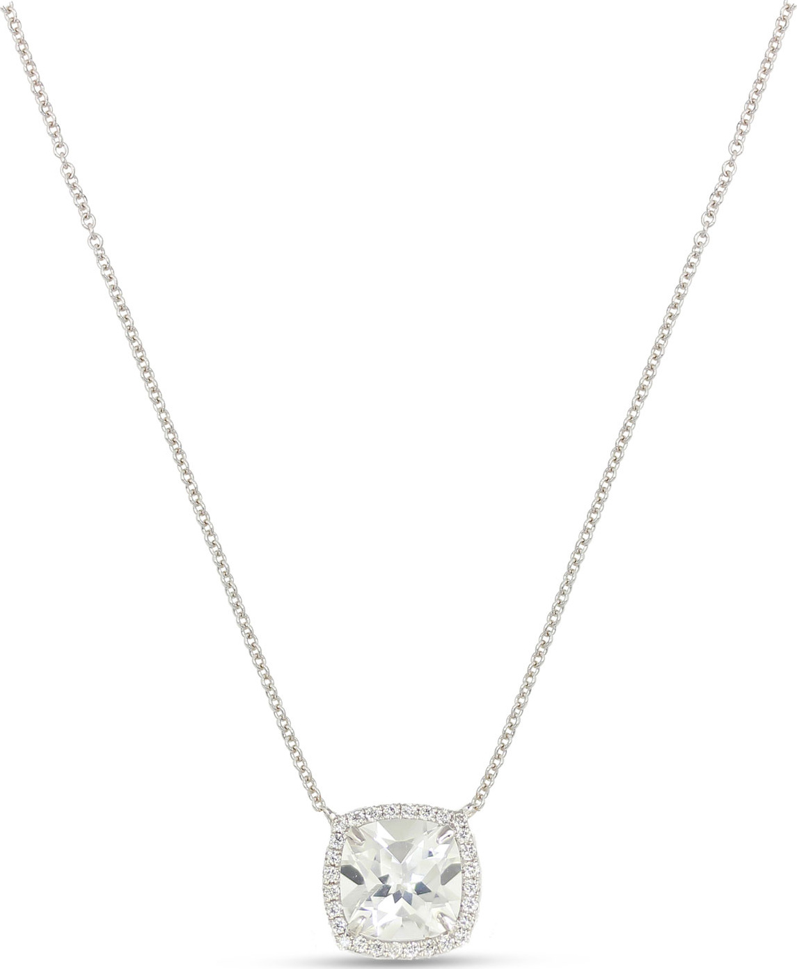 Frederic Sage Cushion White Topaz & Diamond Halo Necklace