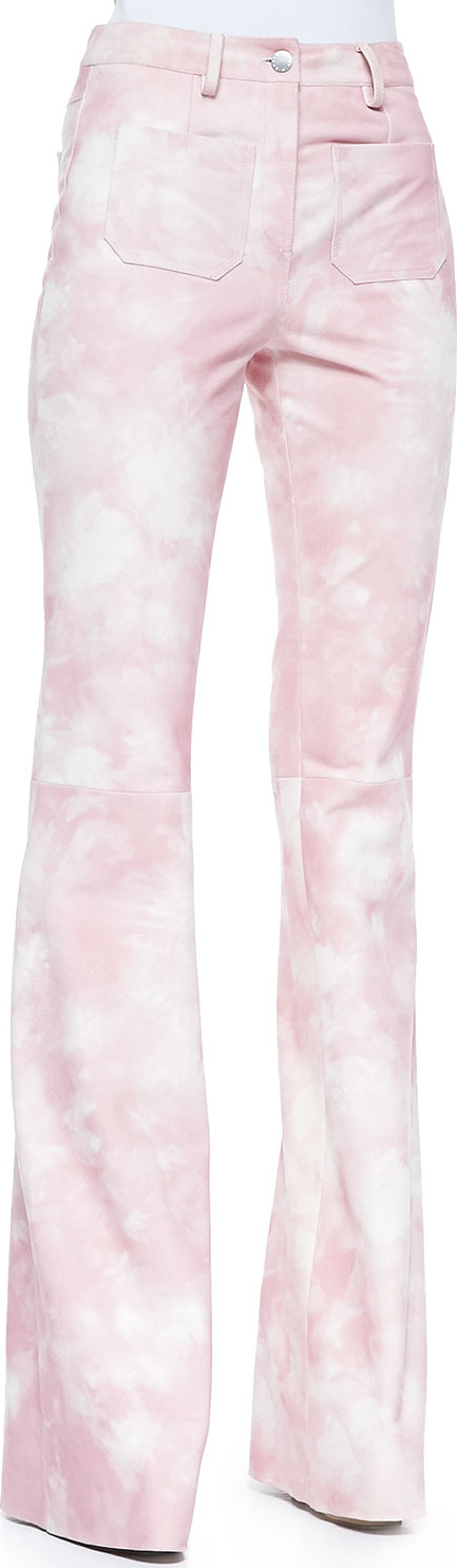 Michael Kors Collection Tie-Dye Leather Bell-Bottom Pants, Oleander