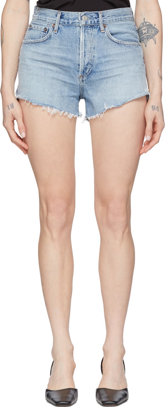 Agolde Blue Denim Parker Cut-Off Shorts