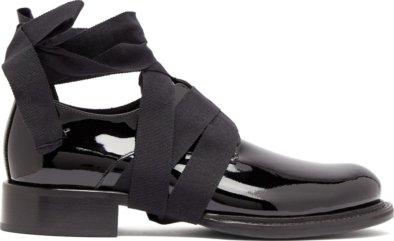 Ann Demeulemeester Ankle-tie patent leather loafers