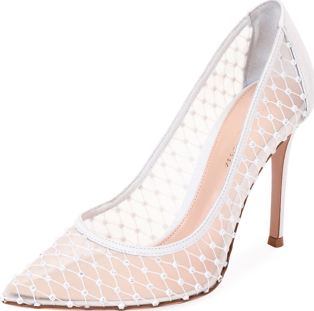 Gianvito Rossi Crystal Mesh Pointed Pumps