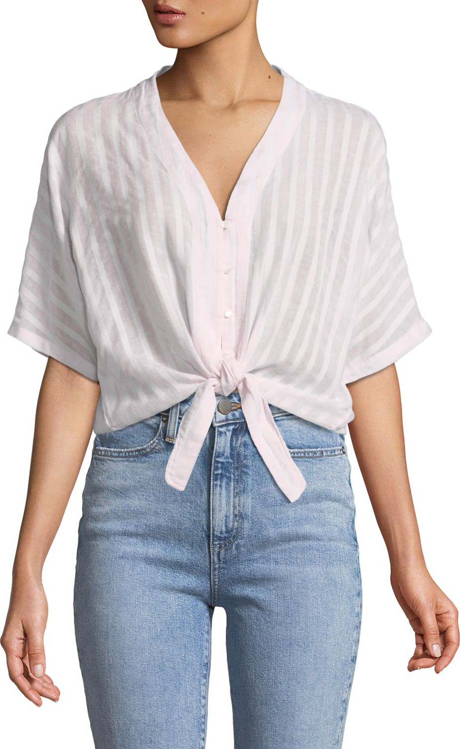 RAILS Thea Striped Cotton Tie-Front Top