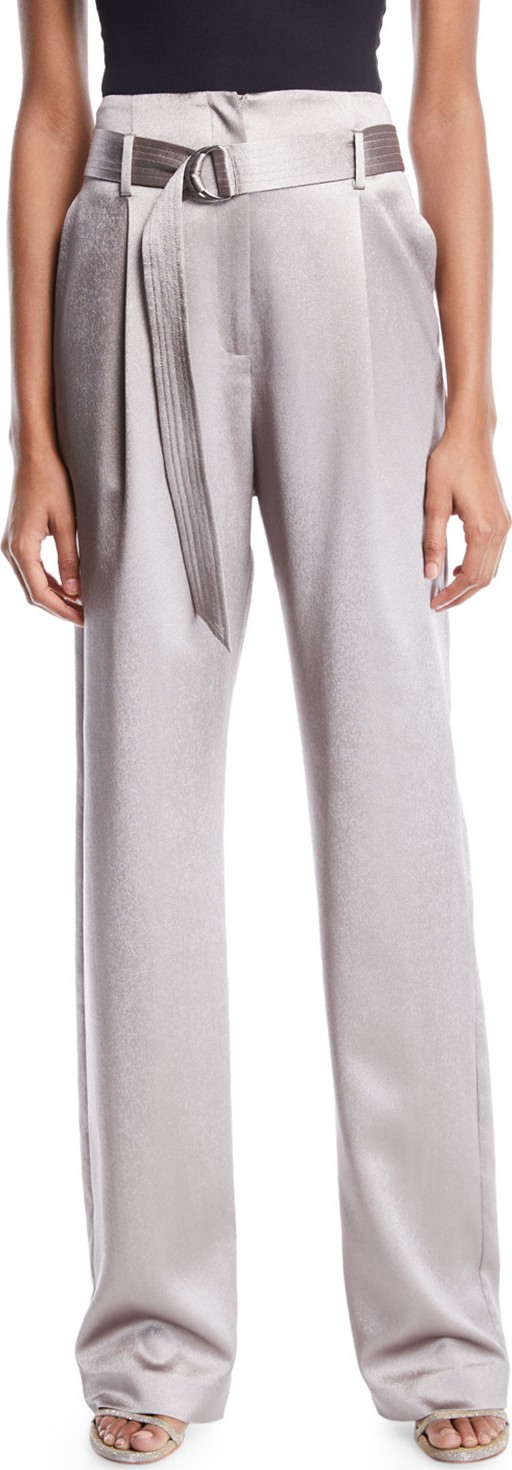 Sally Lapointe High-Waist Belted Straight-Leg Stretch Silk Pants