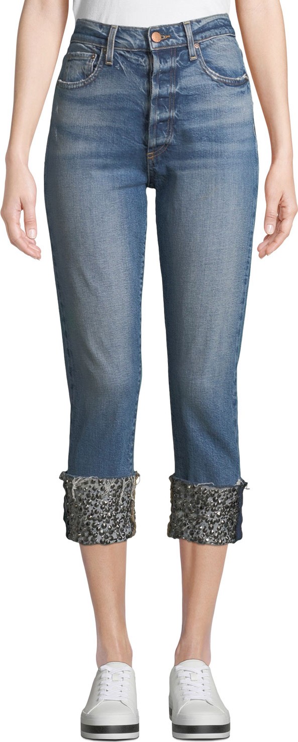 AO.LA by alice + olivia Amazing High-Rise Girlfriend Jeans with Cuffs