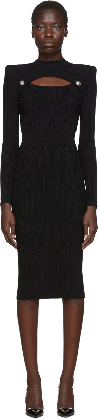 Balmain Black Rib Knit Cut-Out Dress