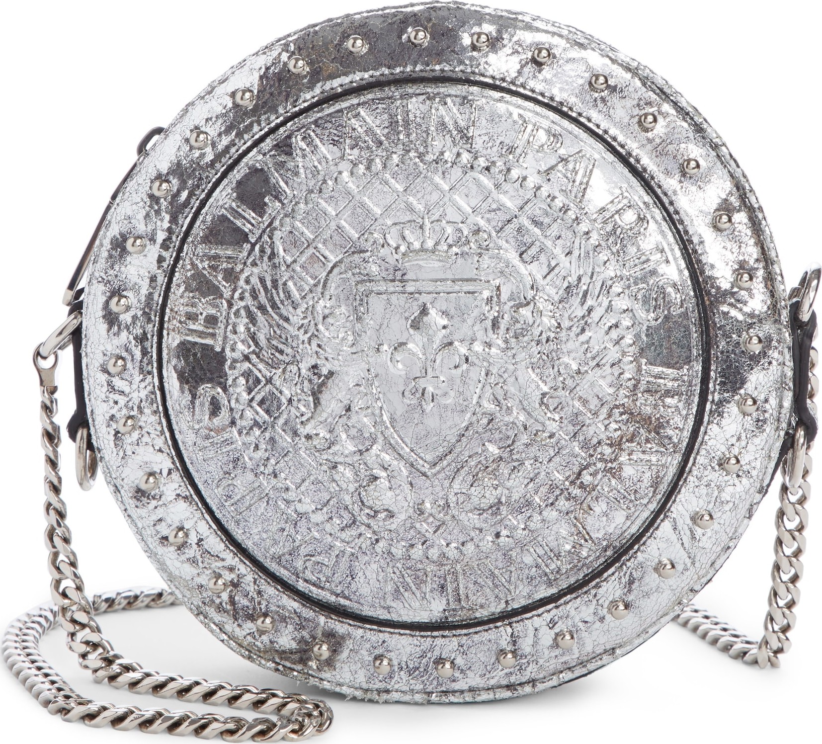 Balmain Disco Embossed Metallic Leather Crossbody Bag