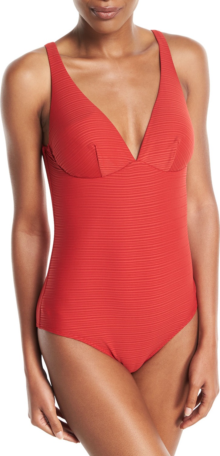 JETS by Jessika Allen Disposition Striped DD Underwire One-Piece Swimsuit, (D-DD Cups)