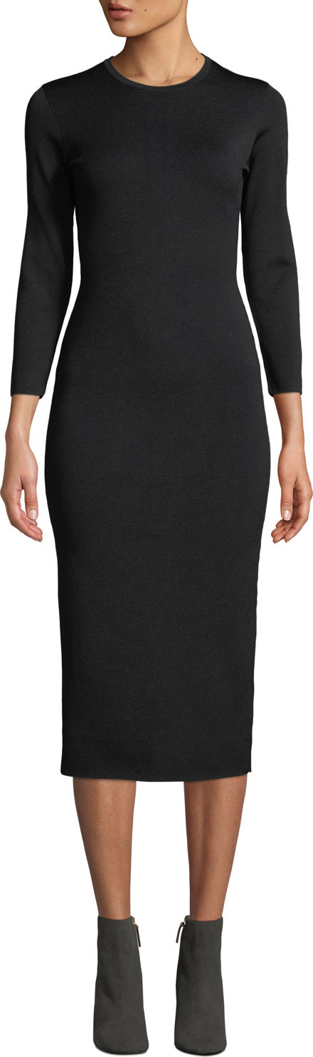 THE ROW Maidina Crewneck Long-Sleeve Body-con Midi Dress