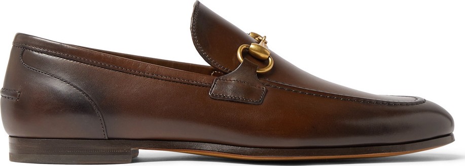 Gucci Jordaan Horsebit Burnished-Leather Loafers
