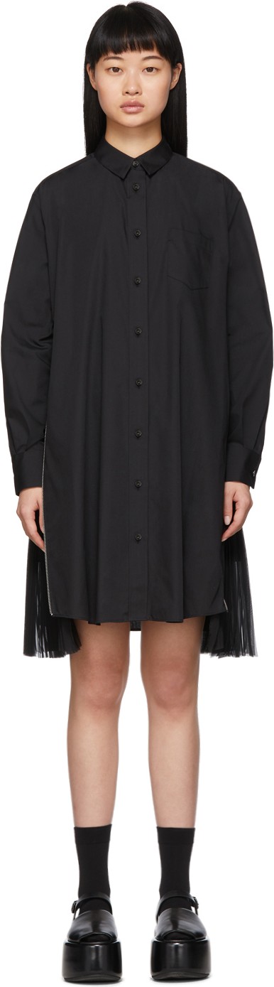 Sacai Black Poplin Zip Dress
