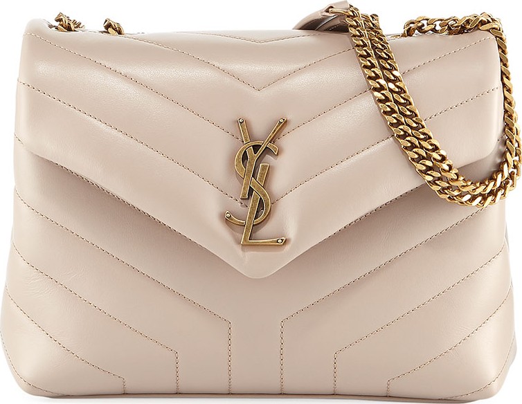Saint Laurent Loulou Monogram YSL Small V-Flap Chain Shoulder Bag - Lt. Bronze Hardware