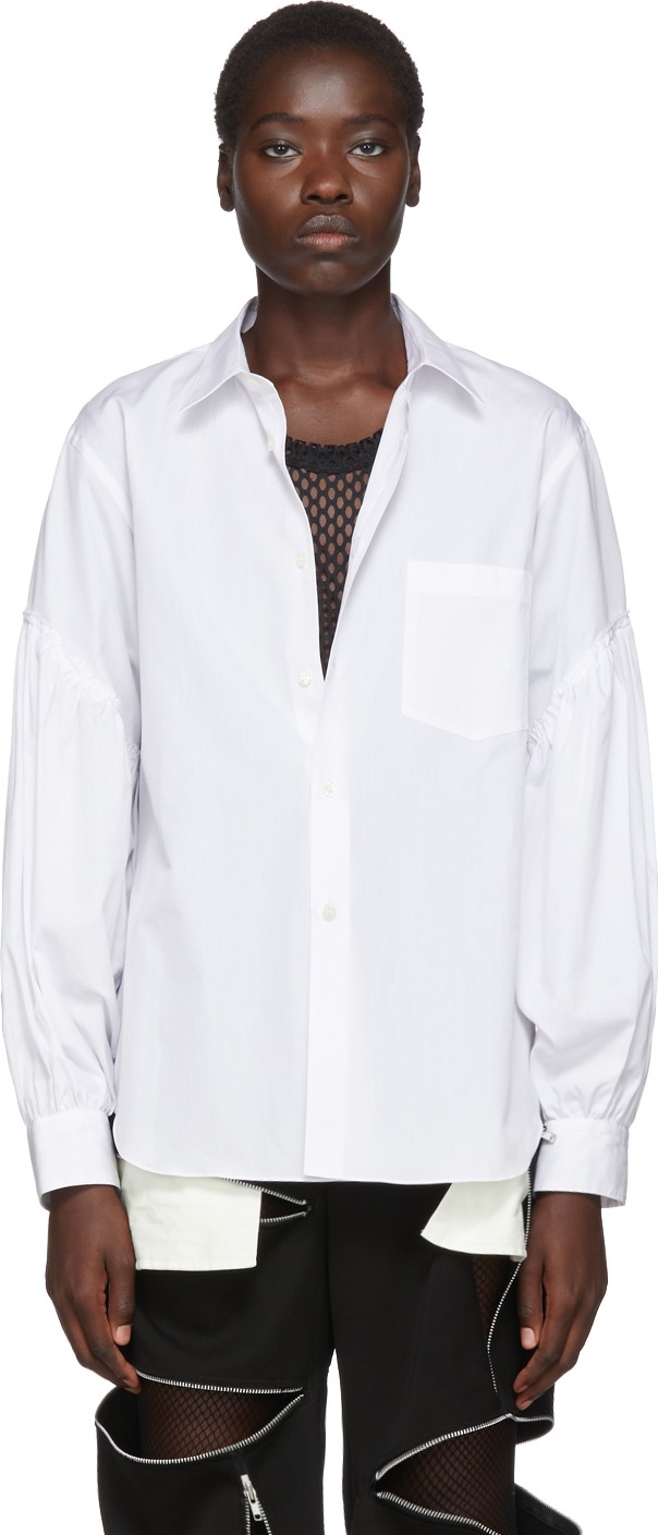 Comme Des Garçons Homme Plus White Shirred Sleeve Shirt