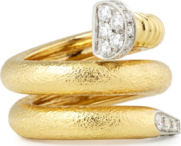 David Webb 18K Diamond Hammered Nail-Shaped Ring