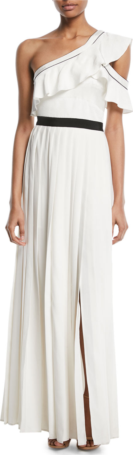 Self Portrait Pleated One-Shoulder Maxi Cocktail Dress