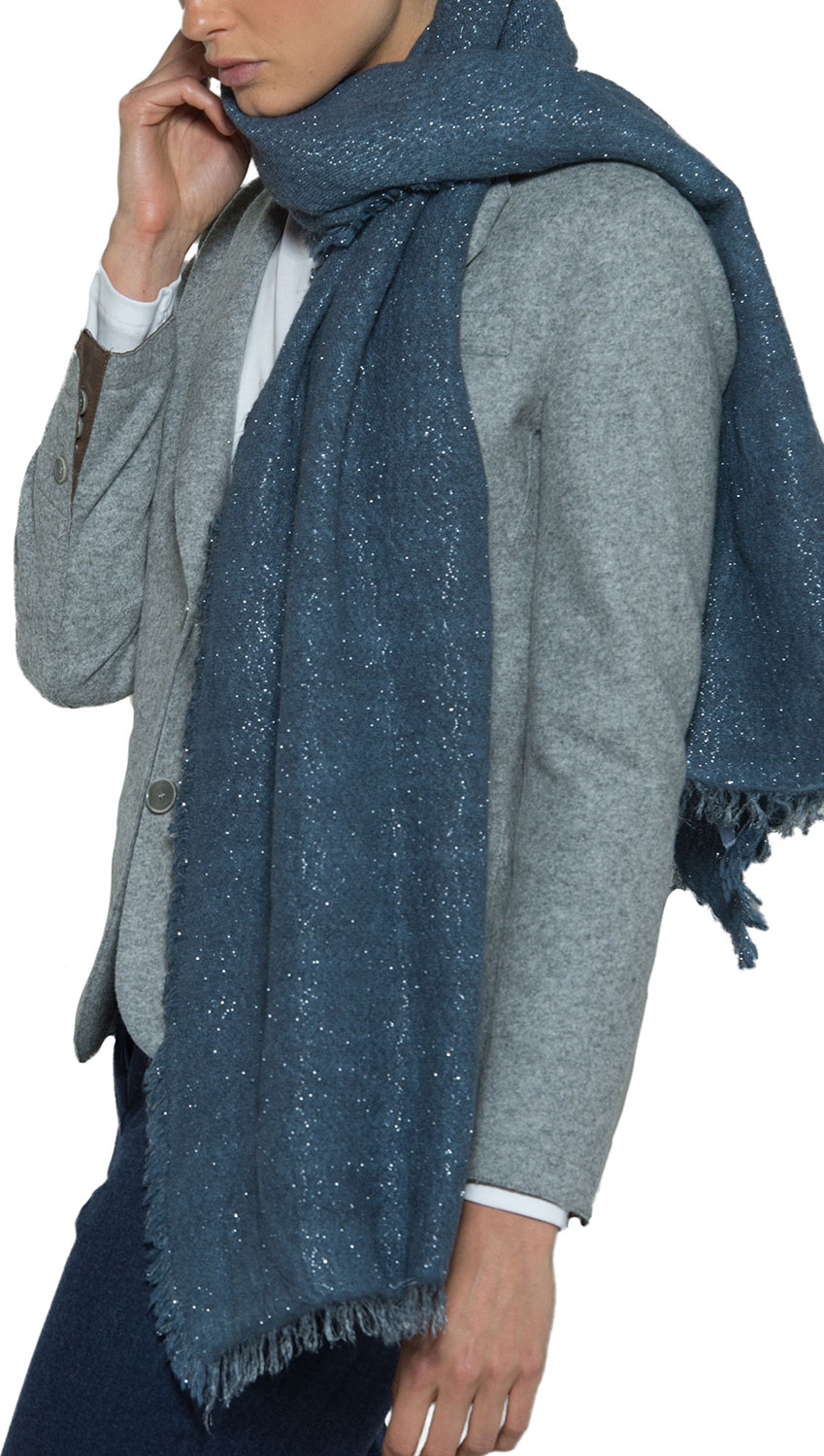 Eleventy Metallic Knit Fringed-Ends Scarf