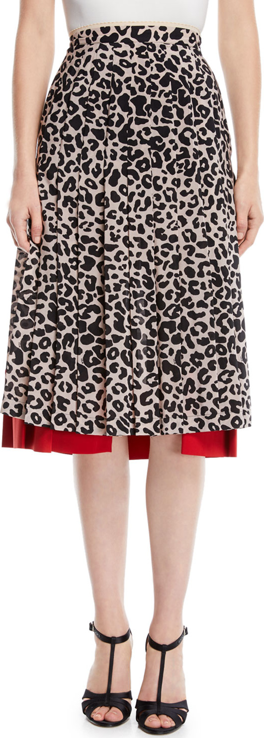 Nº21 Pleated Leopard-Print Draped Silk Midi Skirt