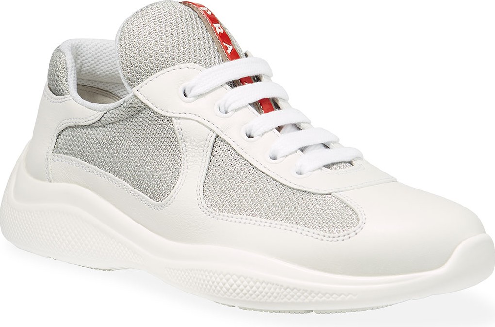 Prada Barca Leather and Mesh Sneakers