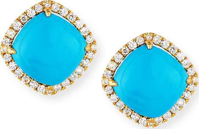 Frederic Sage 18K Gold Turquoise & Diamond Stud Earrings