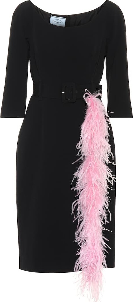 Prada Feather-trimmed crêpe dress