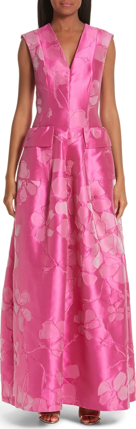 Talbot Runhof Floral V-Neck Evening Dress