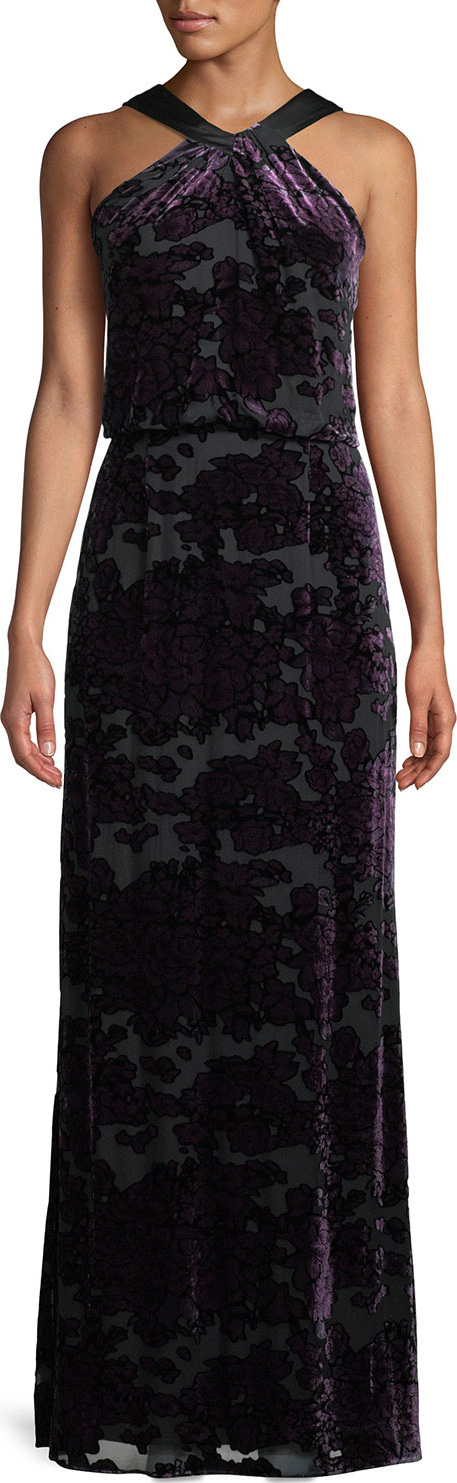 Aidan Mattox Burnout Velvet Halter Gown
