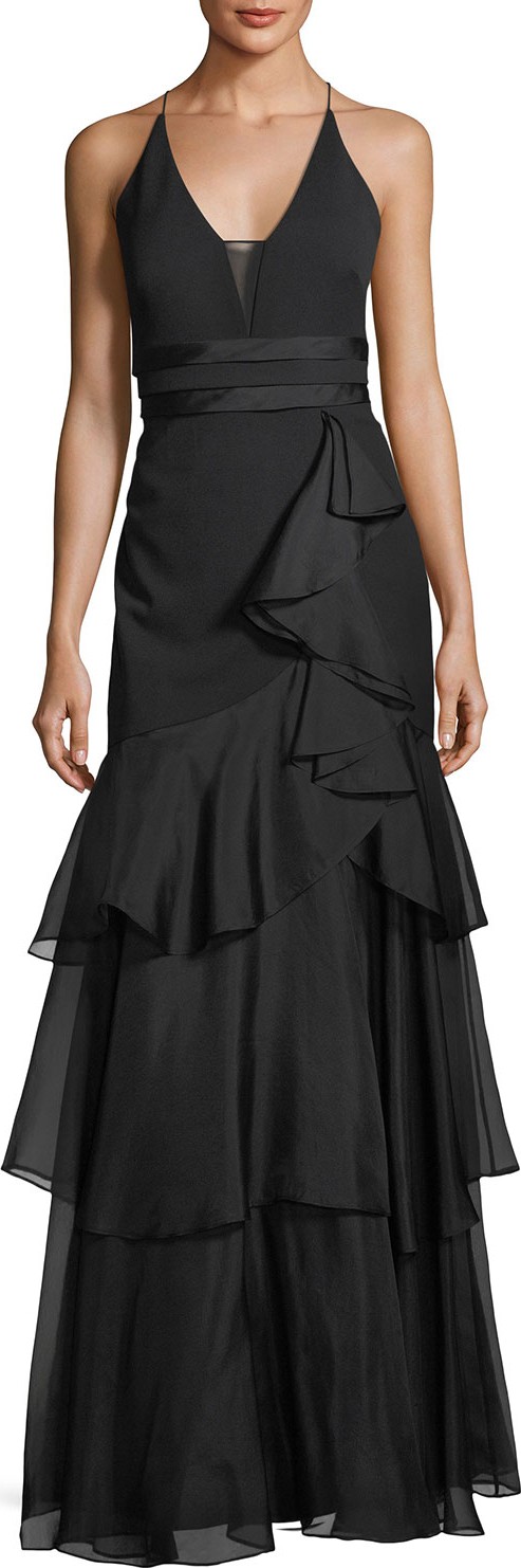 Aidan Mattox Sleeveless Tiered Chiffon Gown