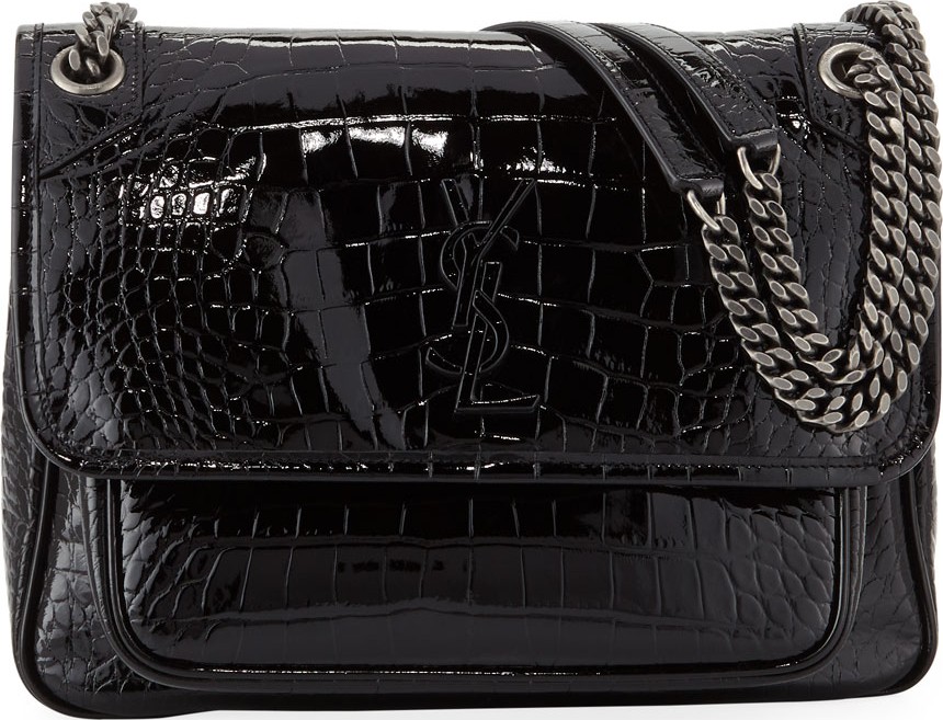 Saint Laurent Niki Medium Monogram YSL Croco Shoulder Bag