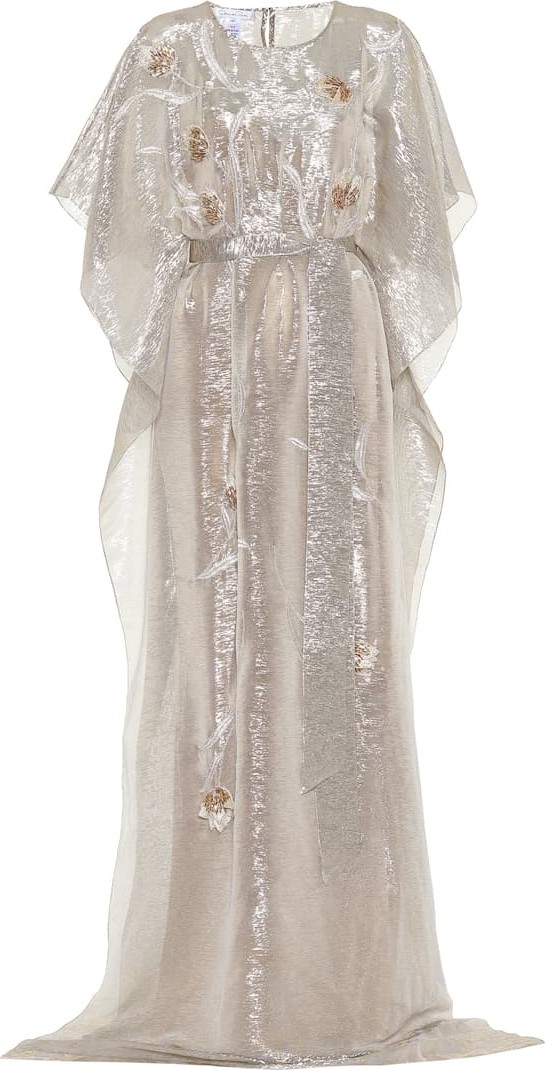 Oscar De La Renta Embellished metallic silk-blend gown