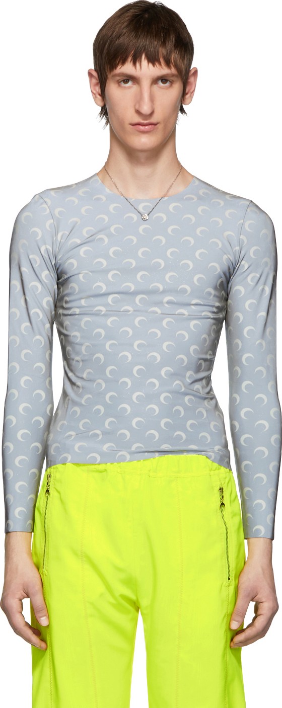 Marine Serre Silver Reflective All Over Moon Long Sleeve T-Shirt