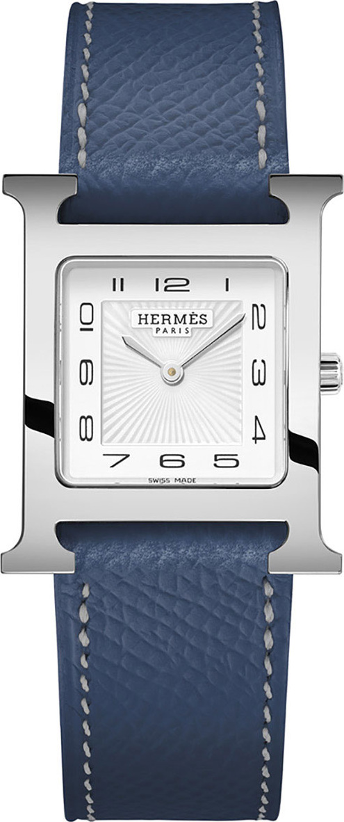 HERMÈS Heure H Watch with Malta Blue Leather Strap