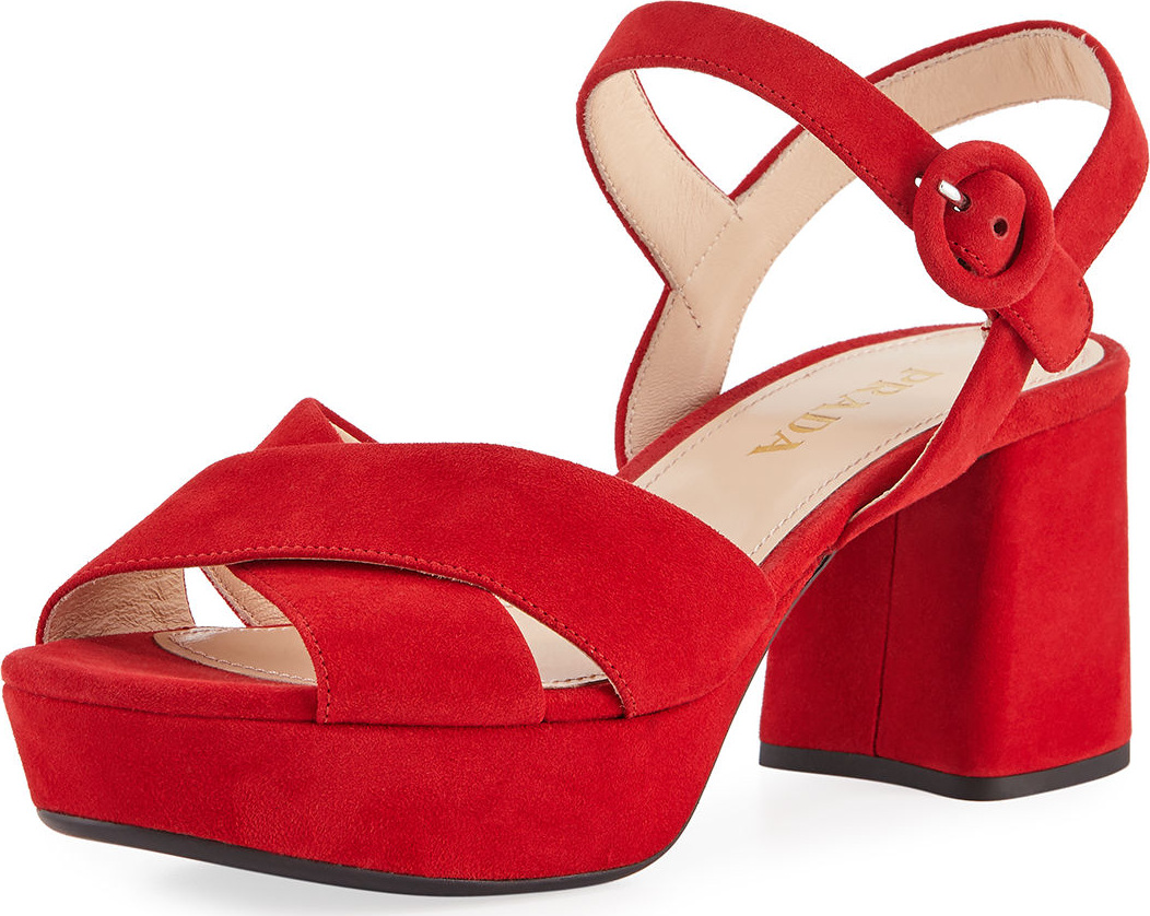 Prada Suede Crisscross Ankle-Wrap 65mm Sandal