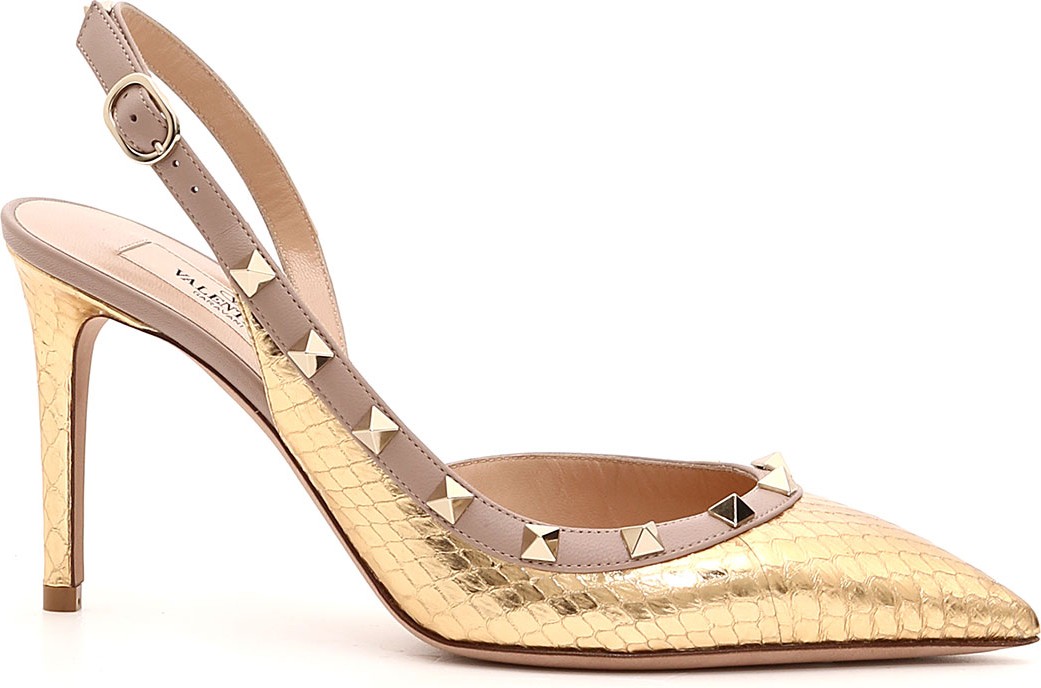 Valentino Rockstud Metallic Snakeskin Pumps