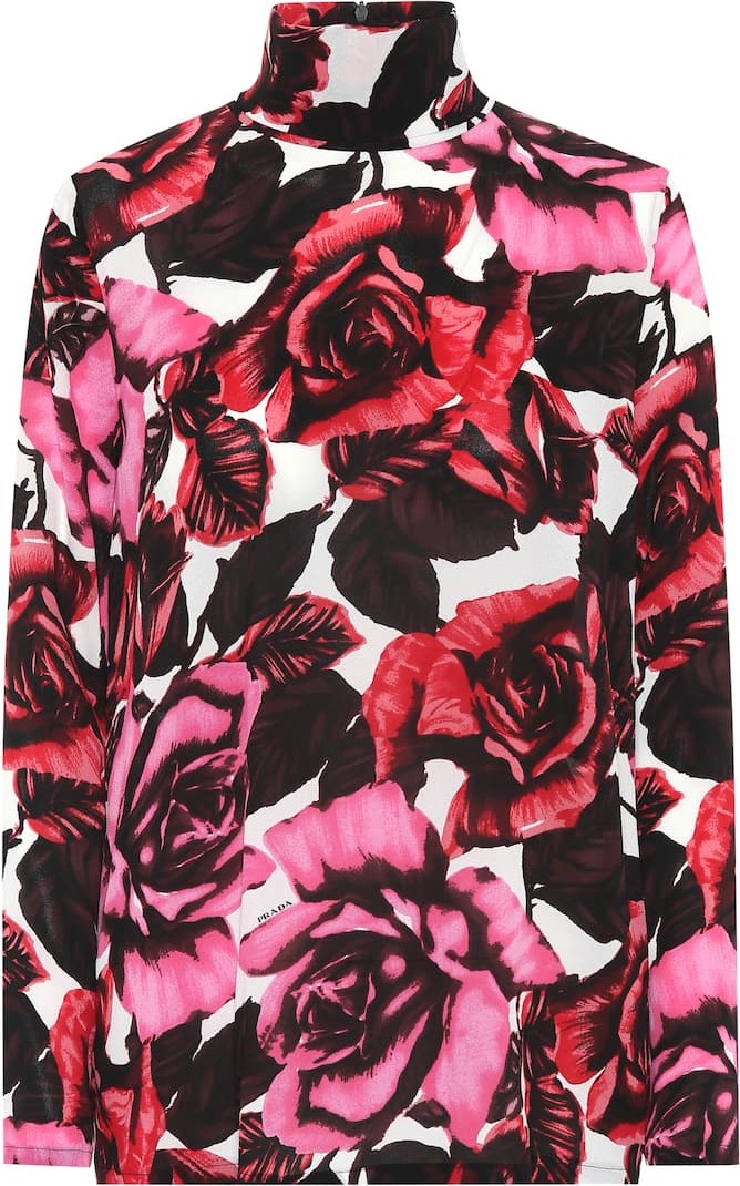 Prada Floral stretch-silk turtleneck top