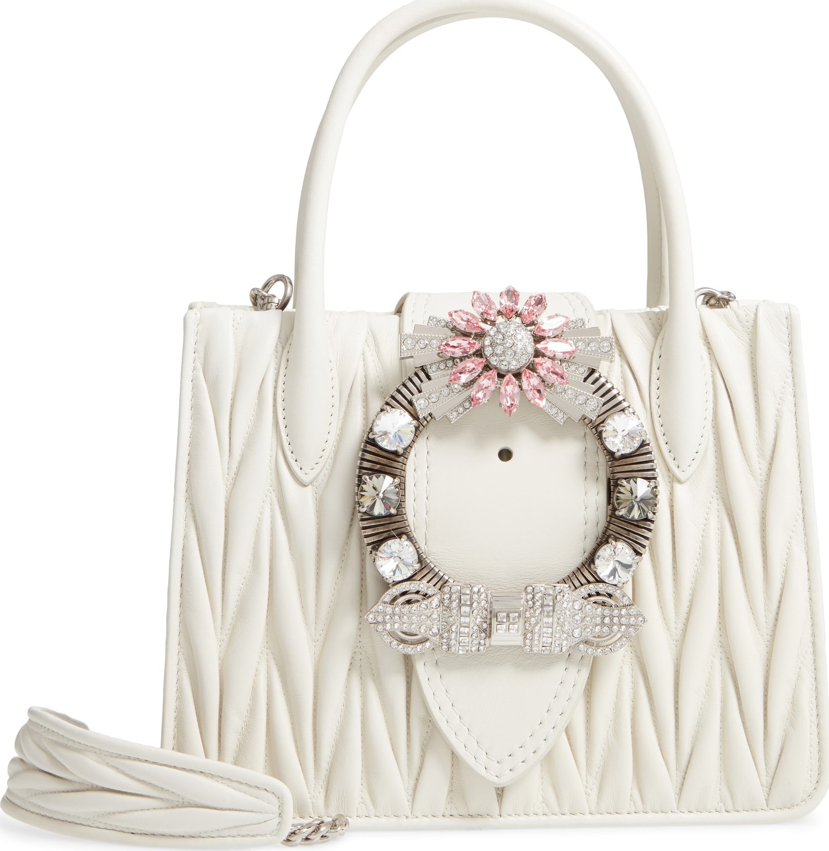 Miu Miu Matelassé Jeweled Lambskin Leather Top Handle Satchel