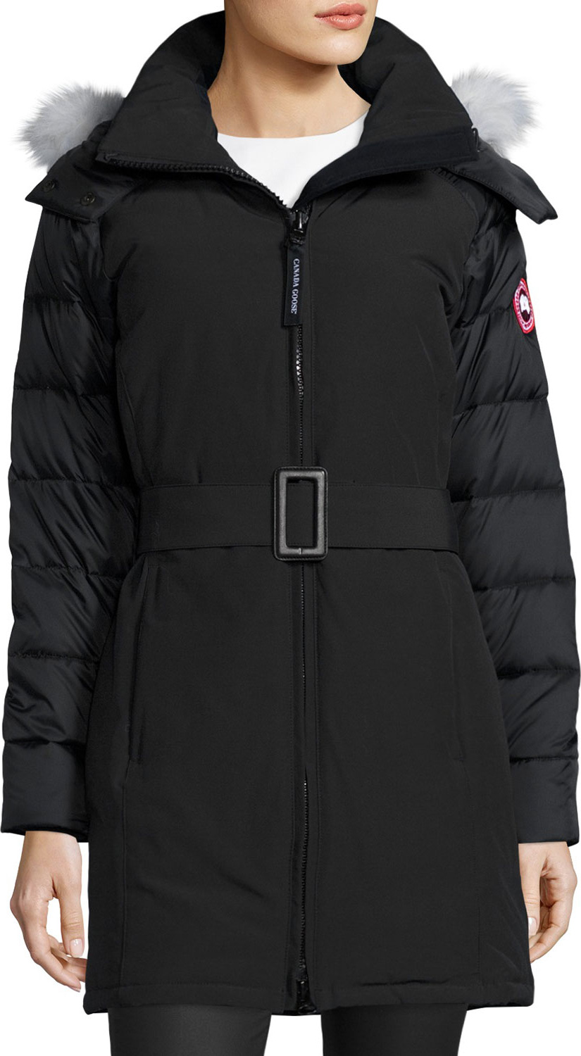 Canada Goose Rowan Hooded Fur-Trim Parka, Black/Graphite
