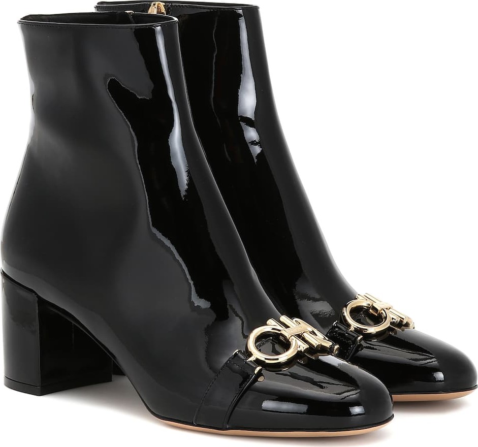 Salvatore Ferragamo Gancini patent leather ankle boots