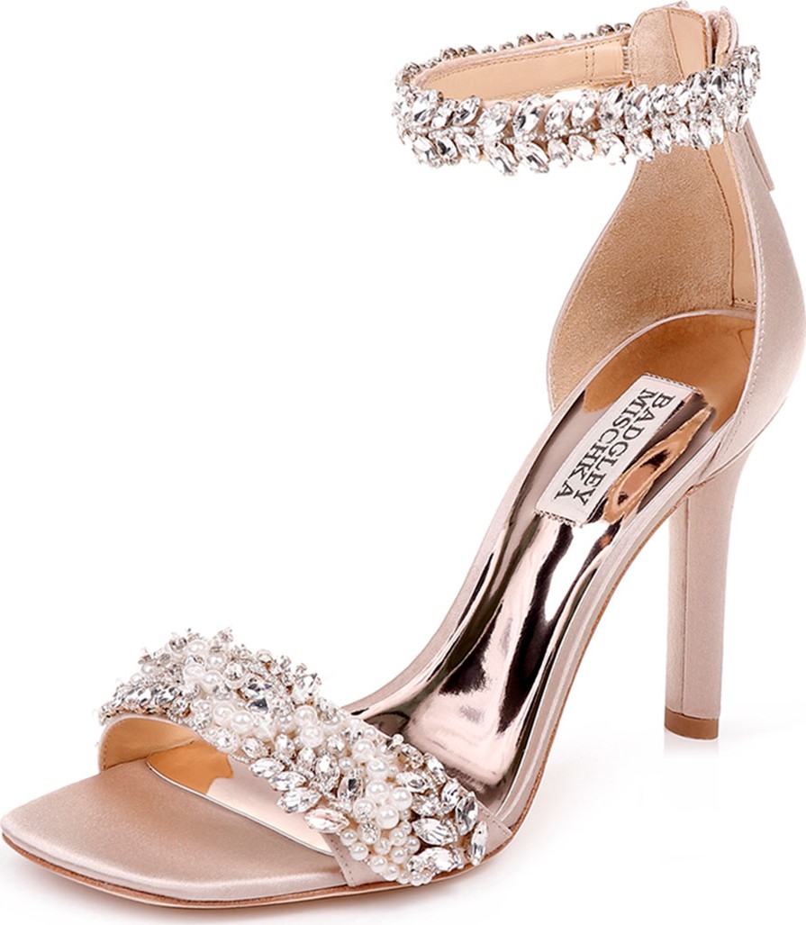 Badgley Mischka Fiorenza Embellished Satin Ankle-Wrap Sandals